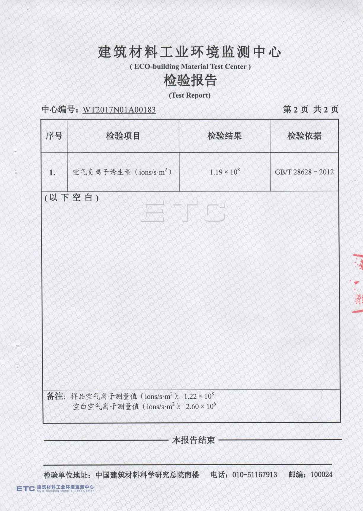 负氧离子检测报告